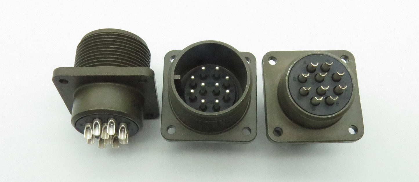 Connector, circular, 10-pos, panel mount, w/pins, 18-1shell, solder cup