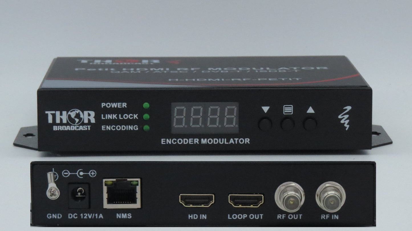 HDMI Input - HDCP compliant ( works with any HDMI device ) 10/100 Ethernet NMS port for control, setup, and monitoring RF output could be set to any CATV format as QAM, ATSC, DVB-T, or ISDB-T